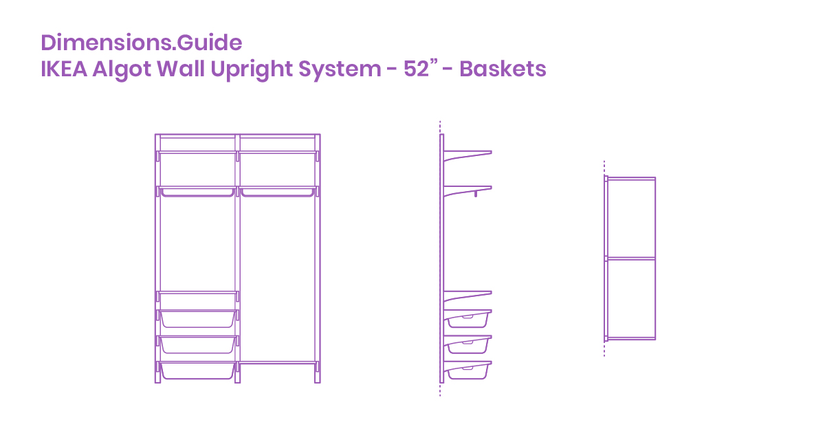 IKEA Algot Wall Upright System 52” Baskets Dimensions & Drawings