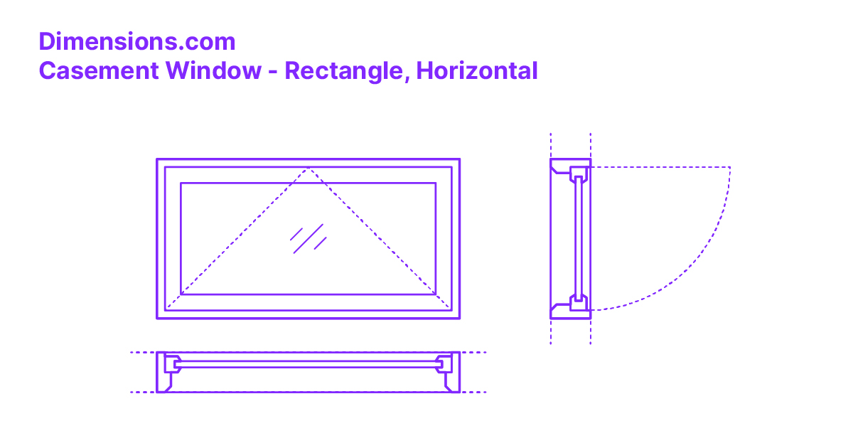 Casement Window Rectangle, Horizontal Dimensions & Drawings