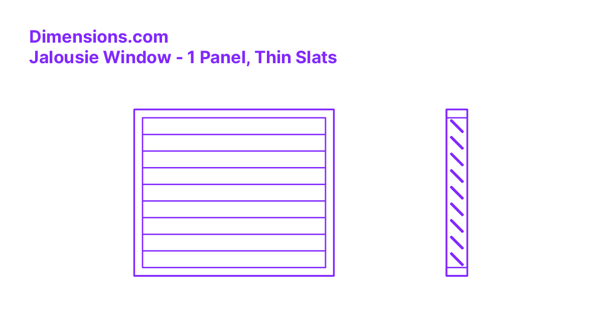 Jalousie Window 1 Panel, Thin Slats Dimensions & Drawings