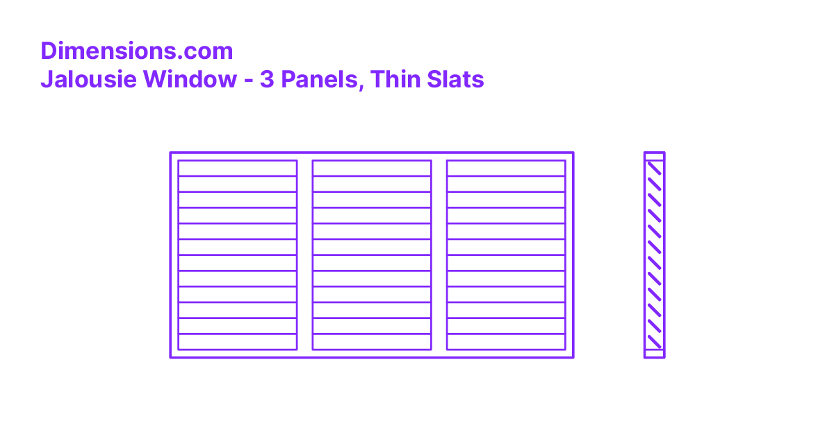 Jalousie Window 3 Panels, Thin Slats Dimensions & Drawings