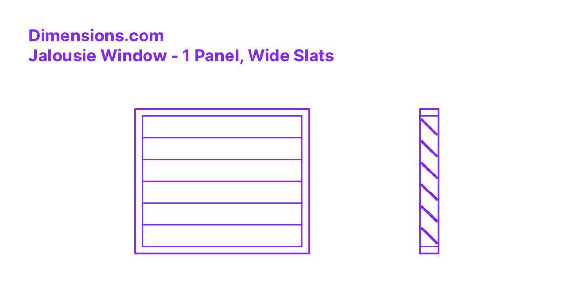 Jalousie Window 1 Panel, Wide Slats Dimensions & Drawings