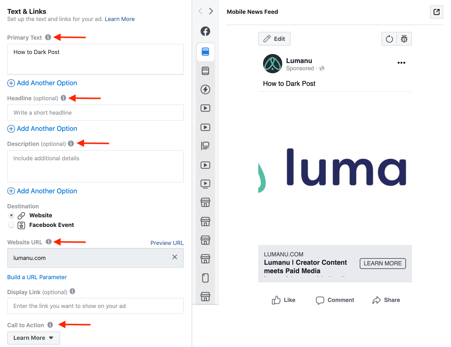 Set Headline, CTA, and Primary Text in Facebook Ads Manager