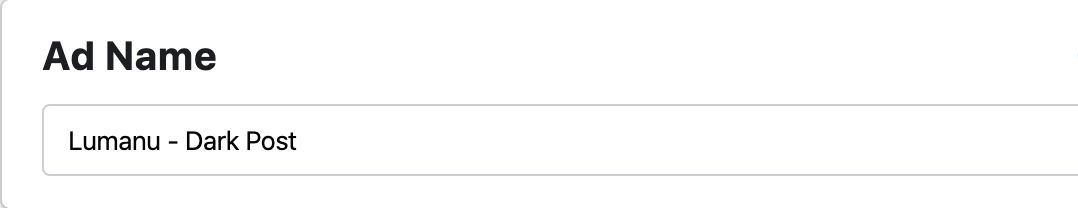 Name your dark post in Facebook Ads Manager