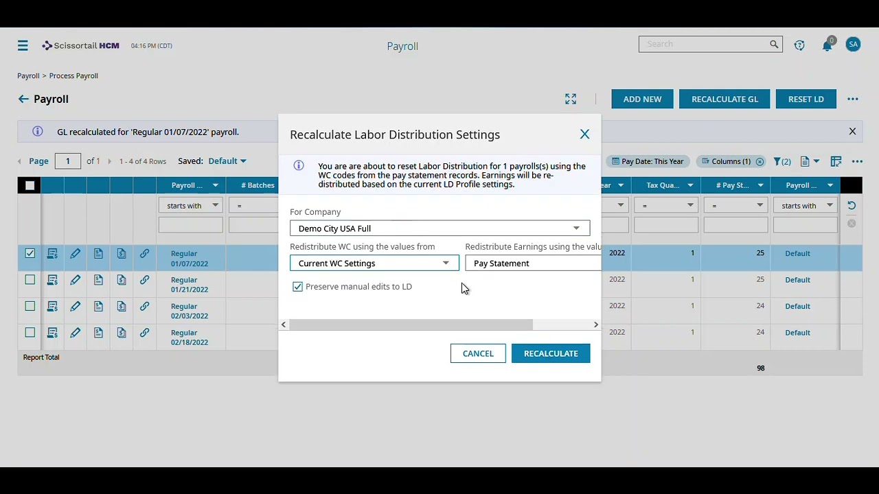 How to Recalculate GL in Kronos/UKG Pro, Workers Comp or Labor Distribution