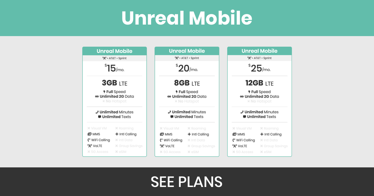 Unreal Mobile Plans, Prices, & Features BestPhonePlans