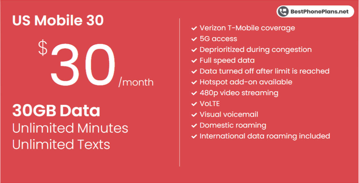 US Mobile thirty dollar 30GB plan