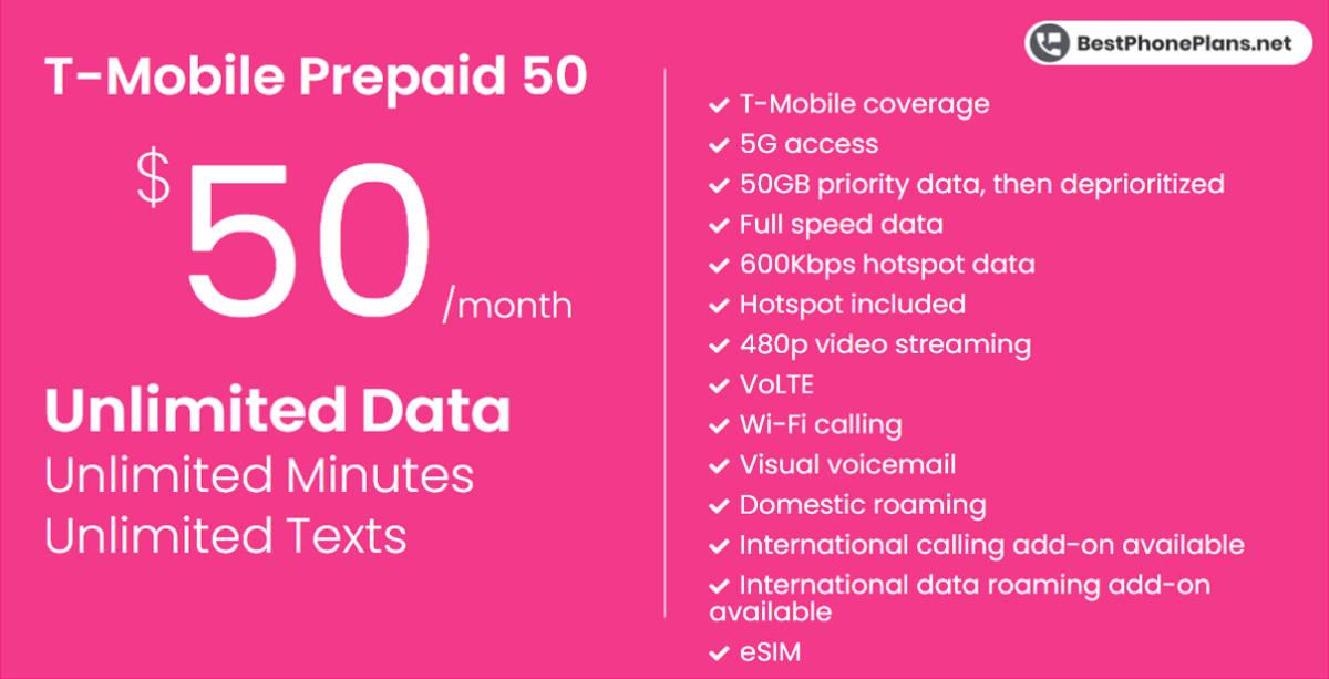 T-Mobile Prepaid fifty dollar unlimited plan