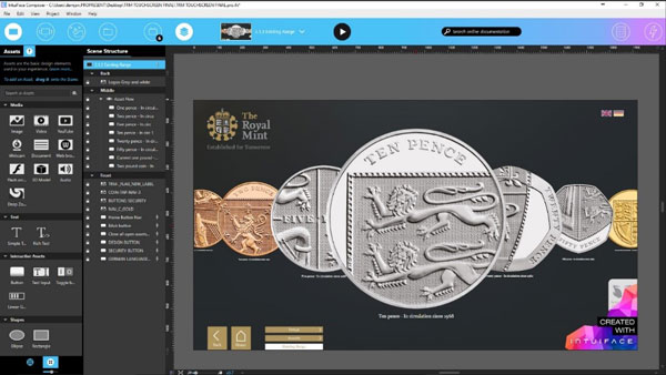 Intuiface Composer showing the Royal Mint Interactive experience