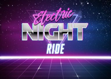 retro 80s background that says "electric night ride"