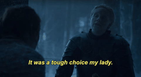 Brienne of Tarth saying "It was a tough choice my lady"