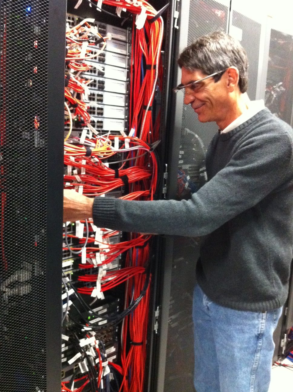 Michael with Google Glass and networking in the lab