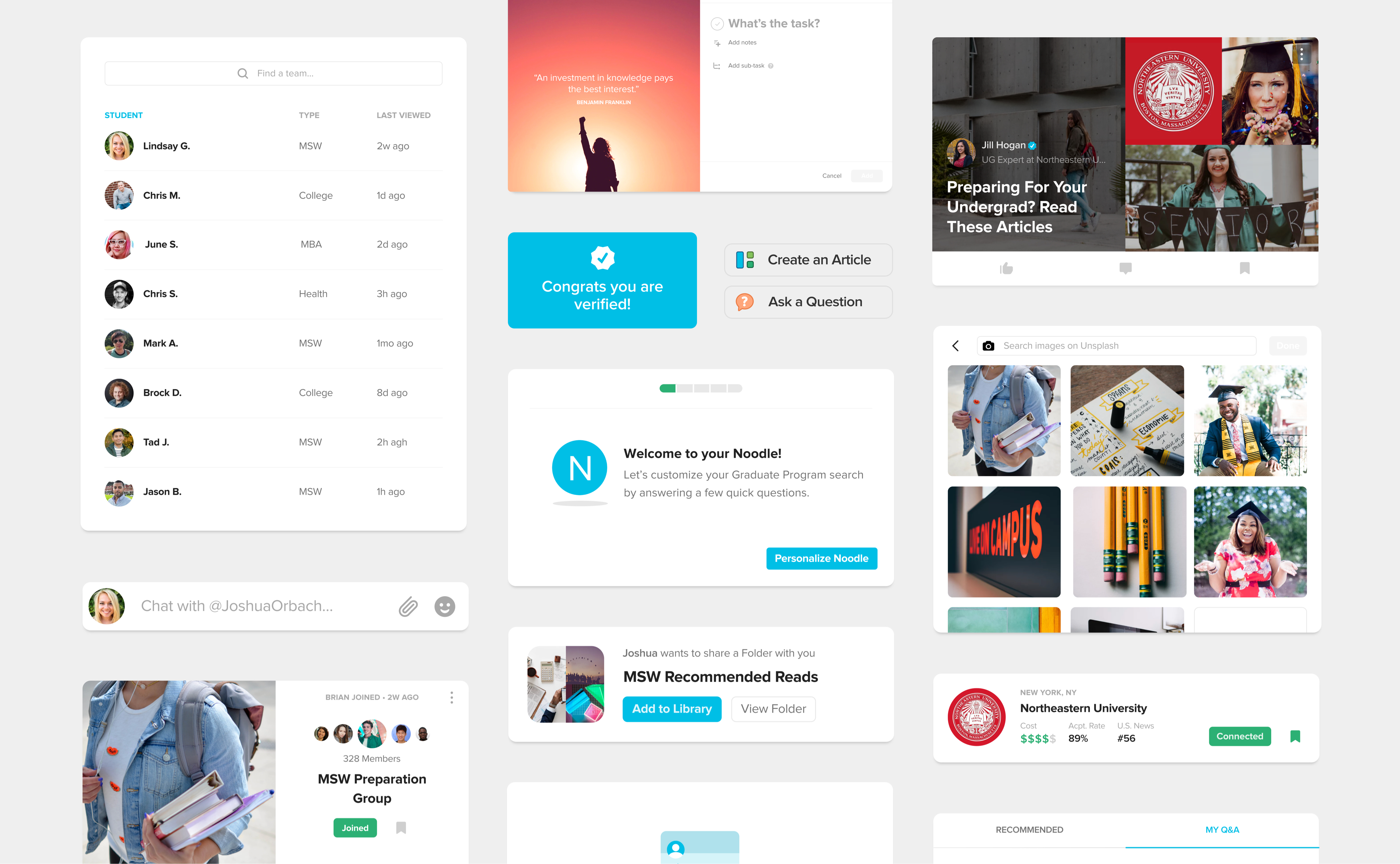 Noodle Education design system for social network by RocketAir