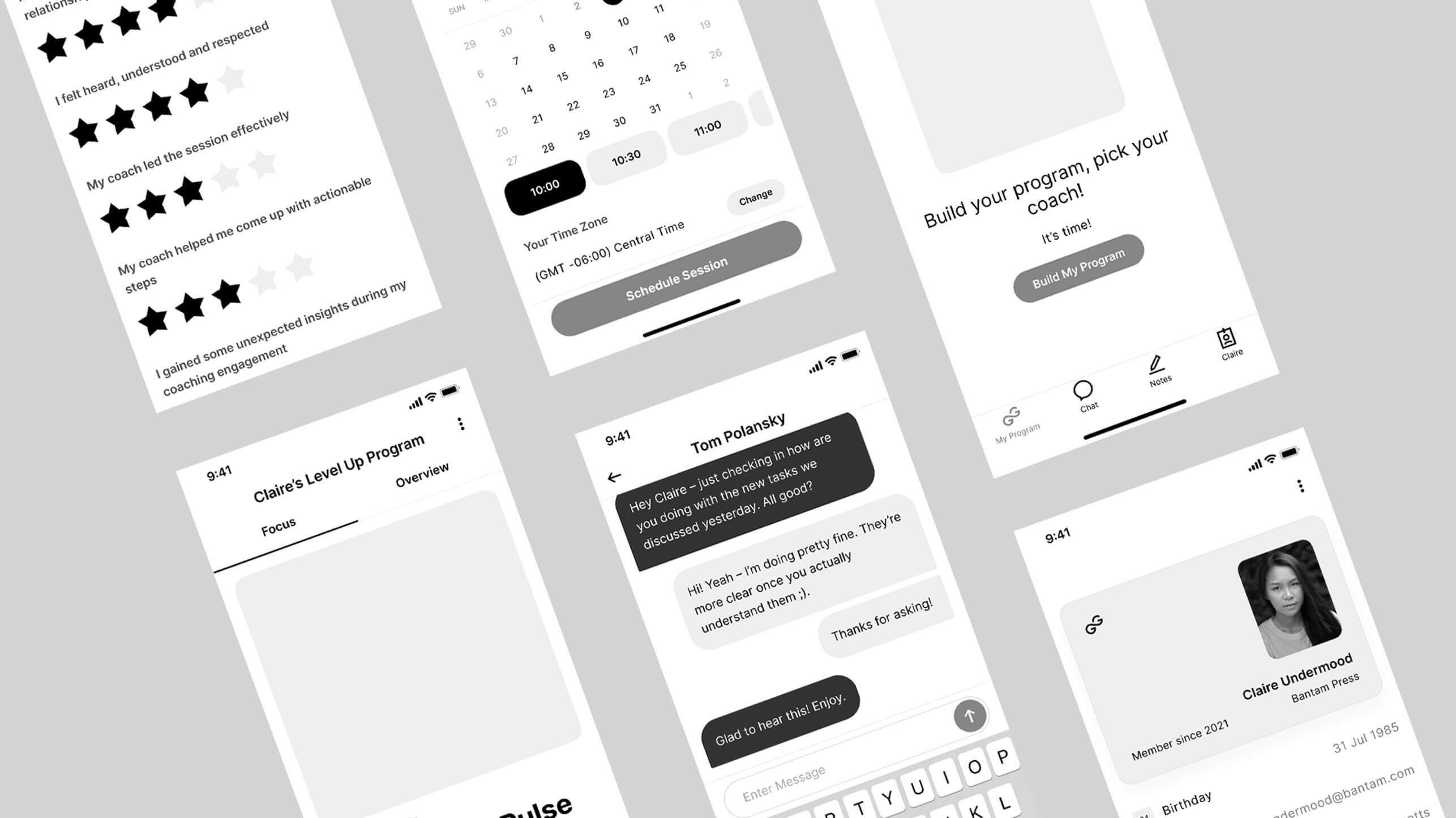 Mockup showing screens during wireframing stage