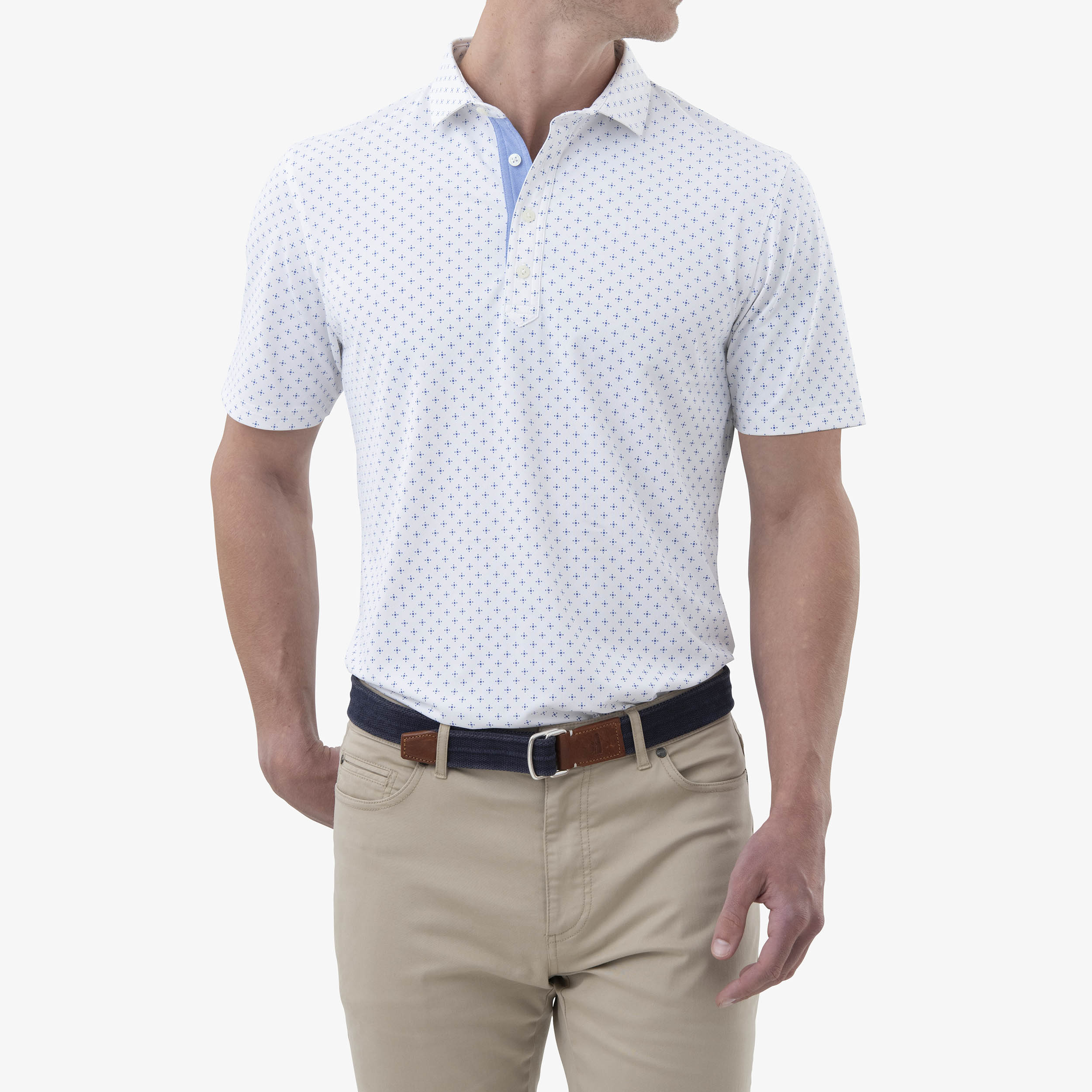 Hinton Printed Prep-Formance Pique Polo (White)