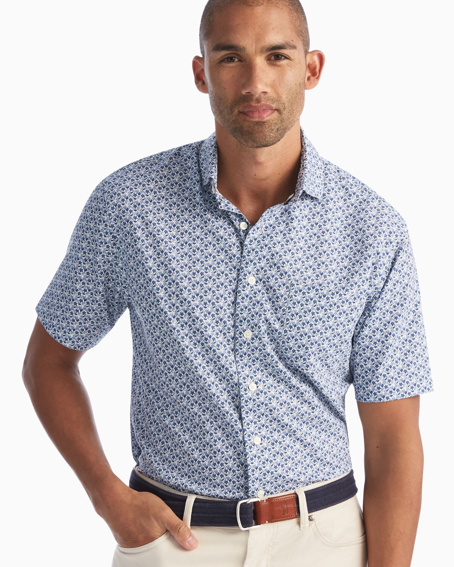 Marko Printed Prep-Formance Short Sleeve Button Down Shirt (Marlin)