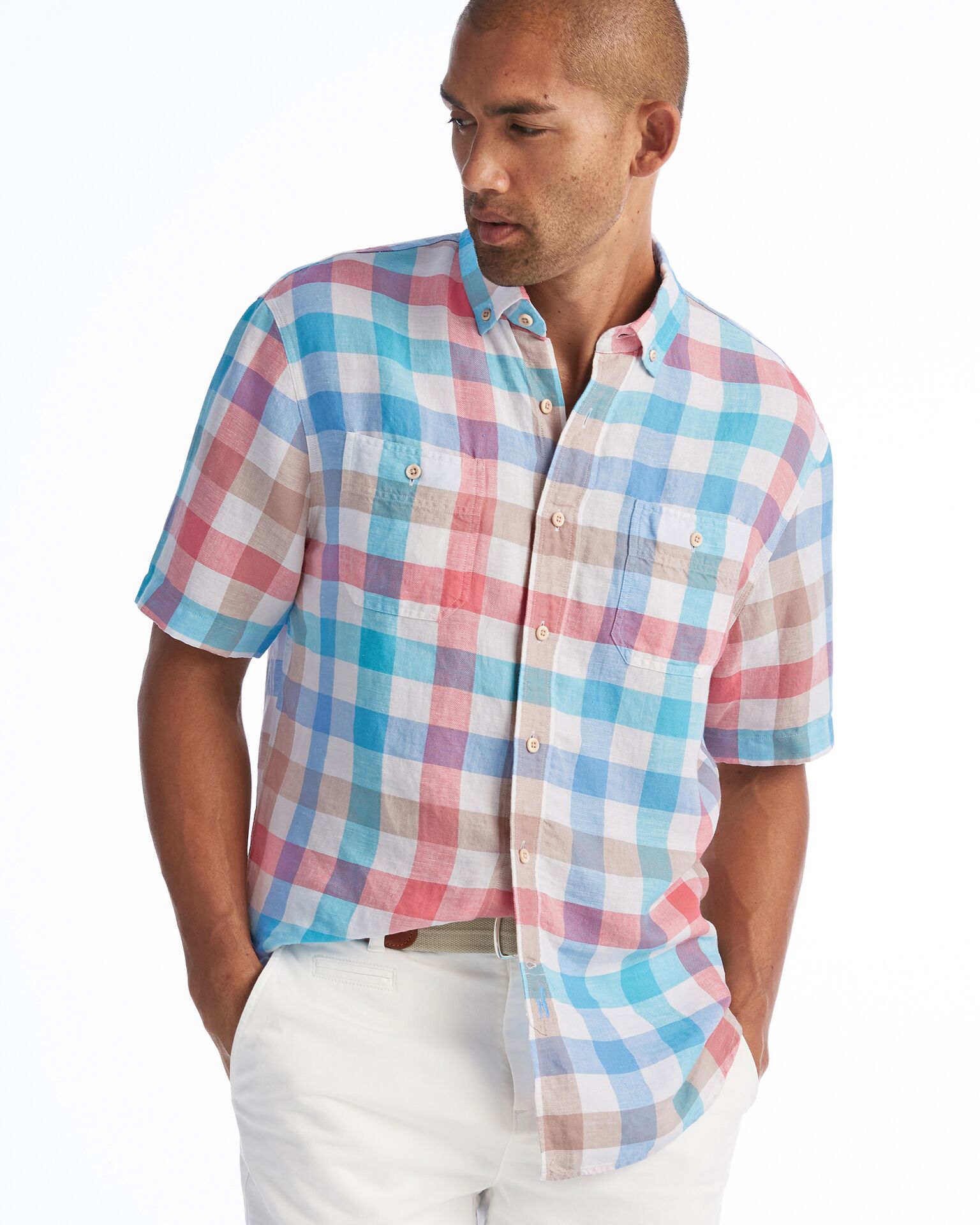 Presley Hangin' Out Button Down Short Sleeve Shirt (White)