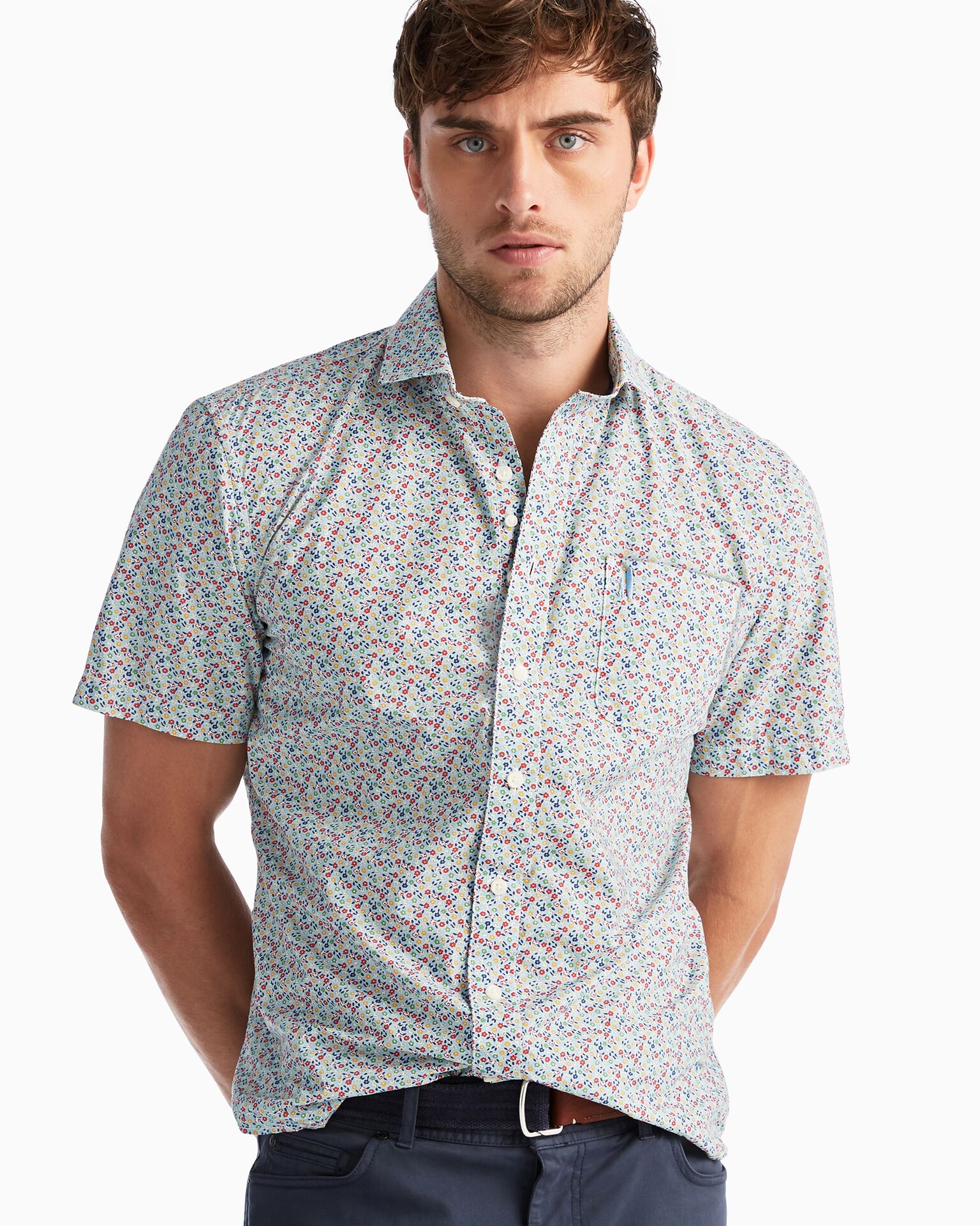 Vincent Hangin' Out Button Down Short Sleeve Shirt (Gulf Blue)