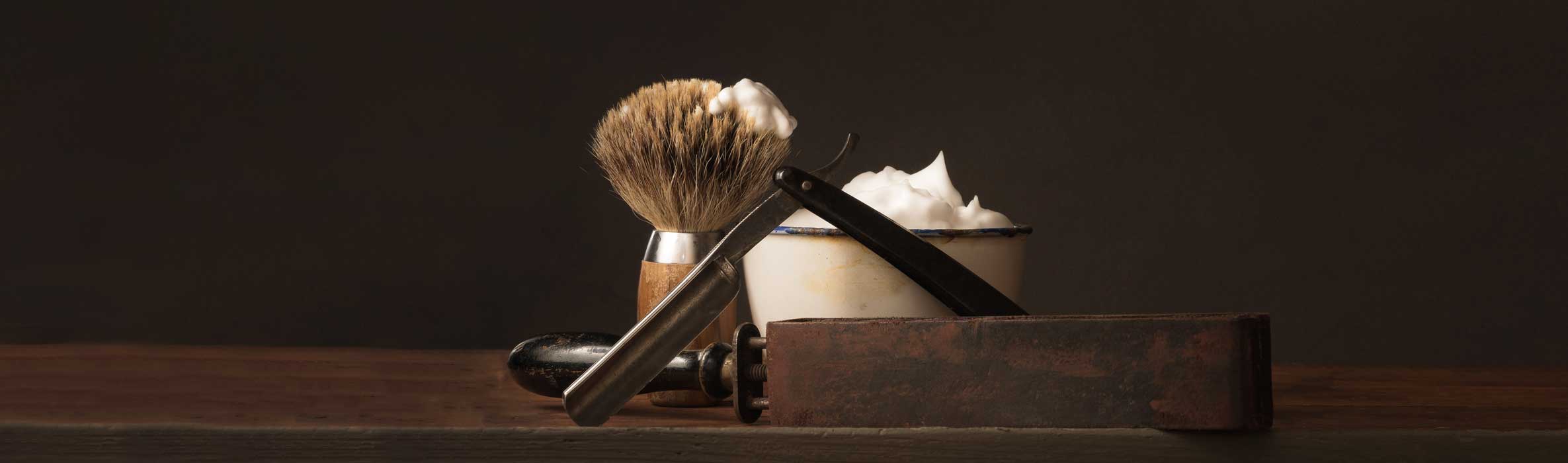 Old Cut-Throat Razor With Soap And Shaving Brush