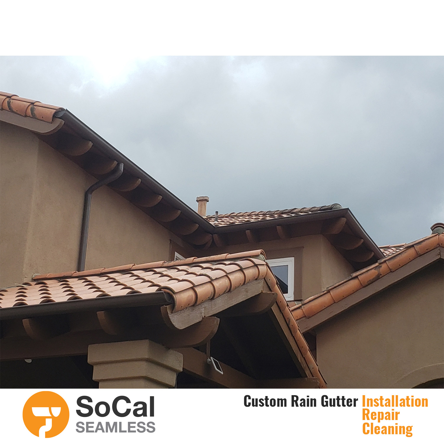 large home with half round custom brown rain gutter installation socal seamless