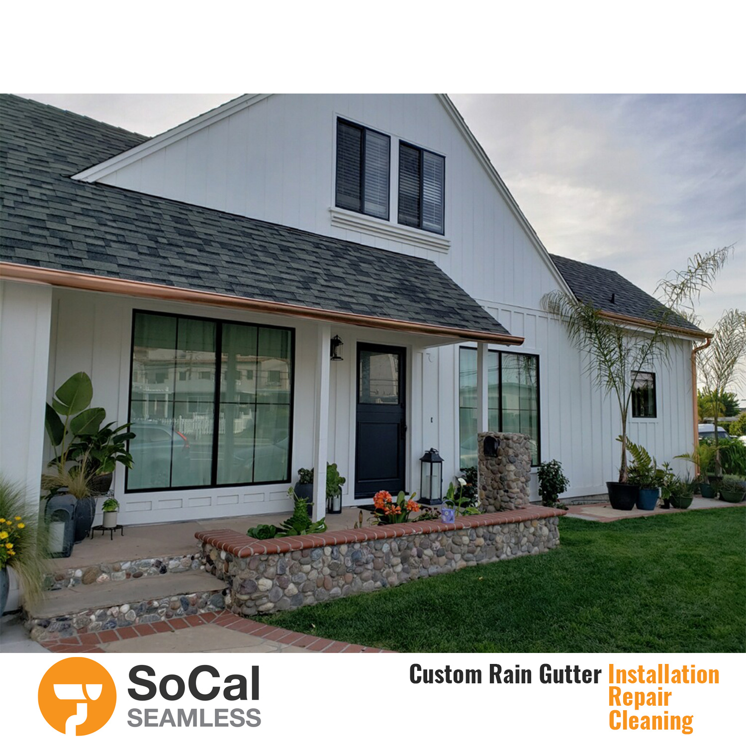 beautiful home with half round copper rain gutter installation socal seamless