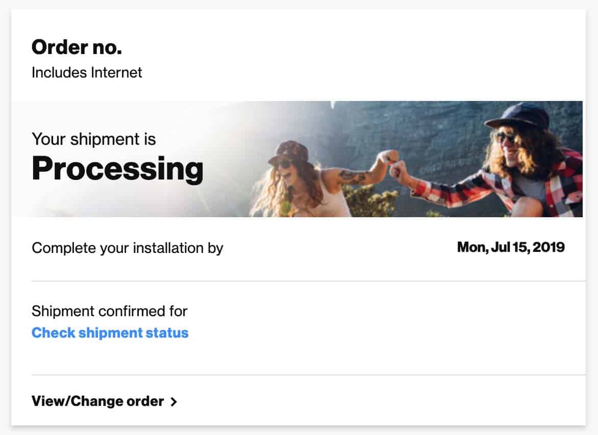 Screen of my order shipment saying it is processing and I can link to Check the shipment status.