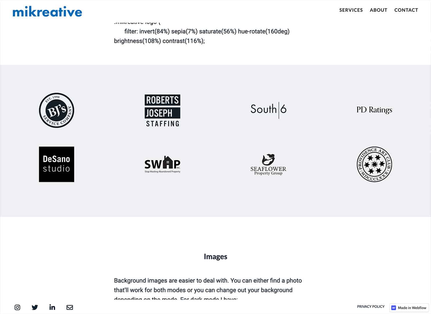 Client logos section in light mode. Logos are dark navy on a light grey background.
