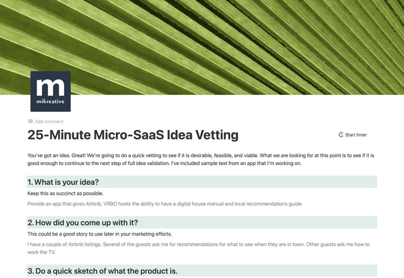 25-minute Micro-SaaS Vetting template on Notion