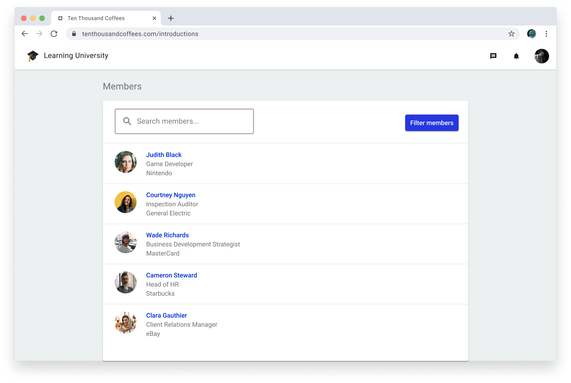 Search members screenshot