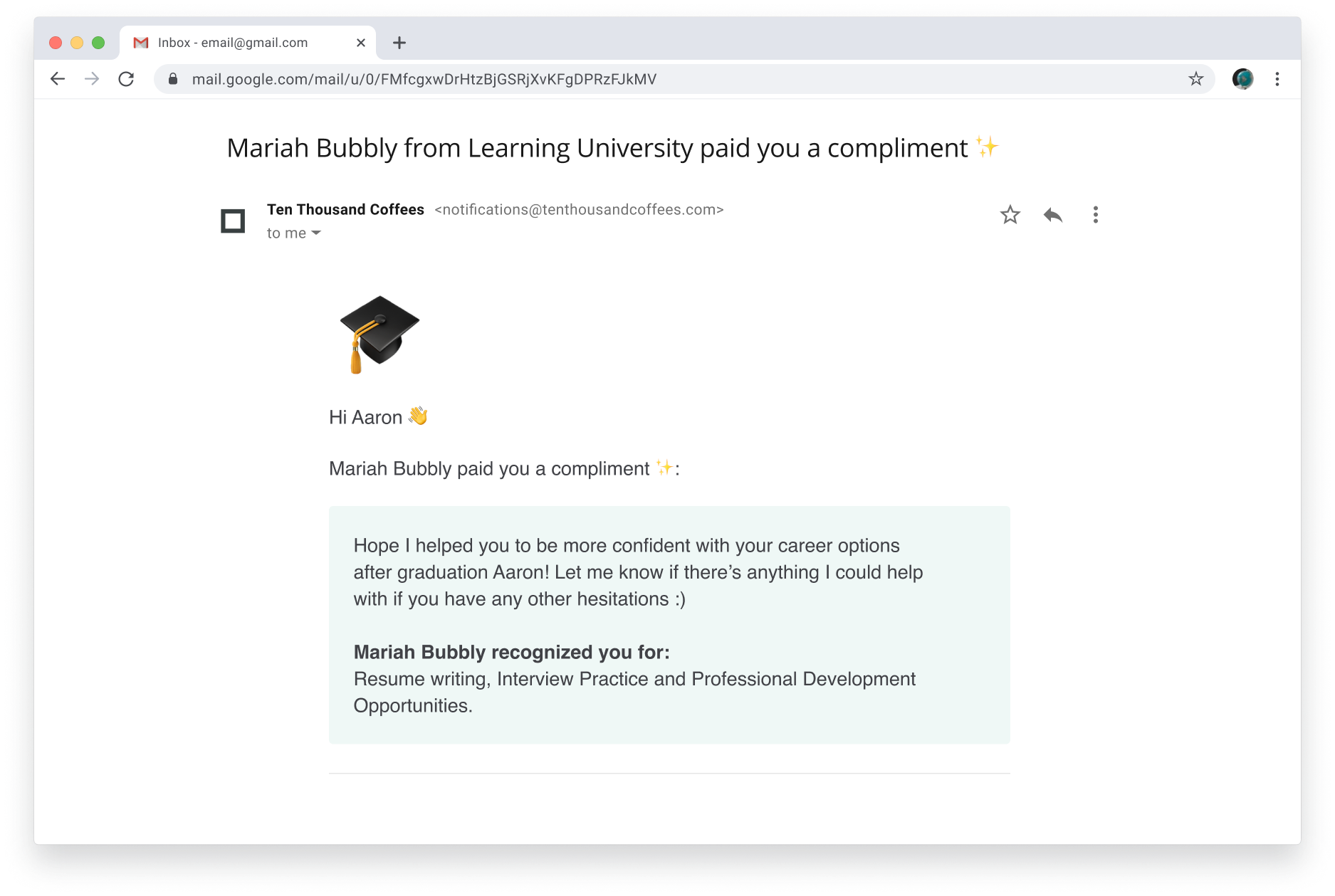 Compliments email screenshot