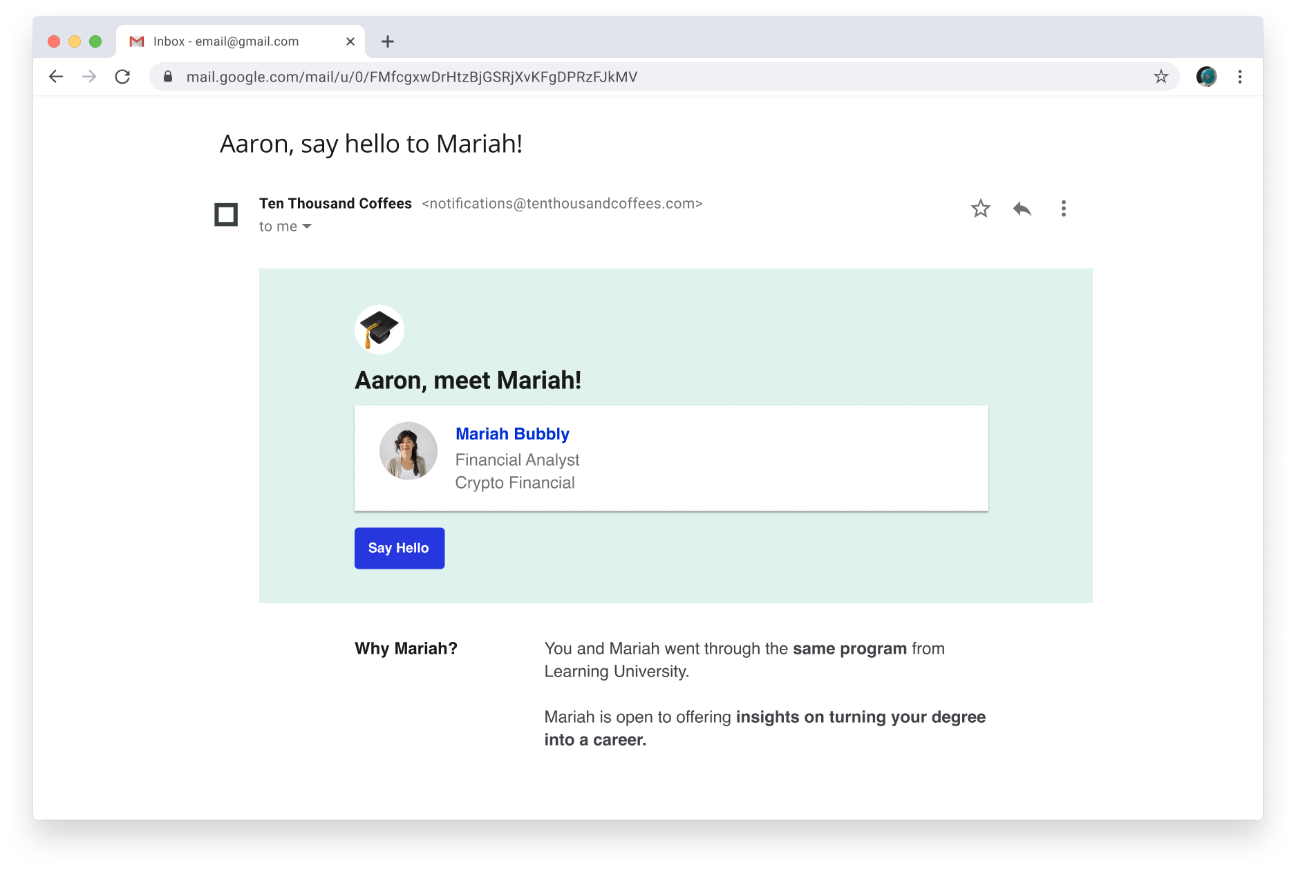 Introduction email screesnshot