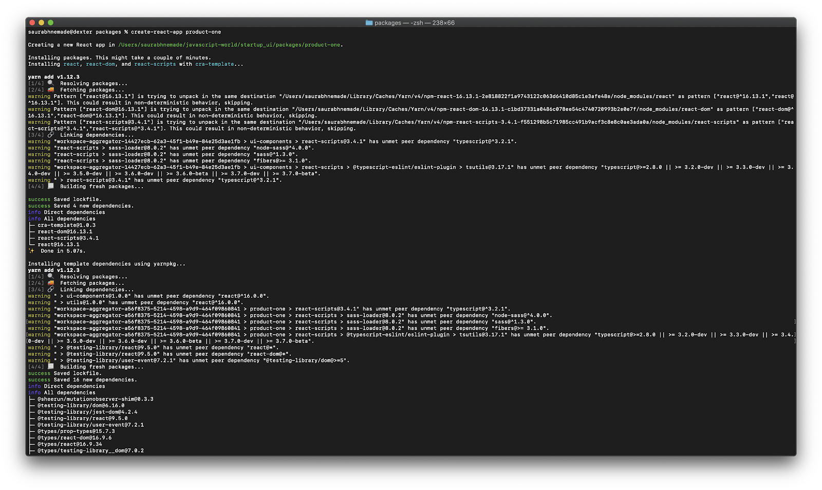 Create-react-app output for the target product