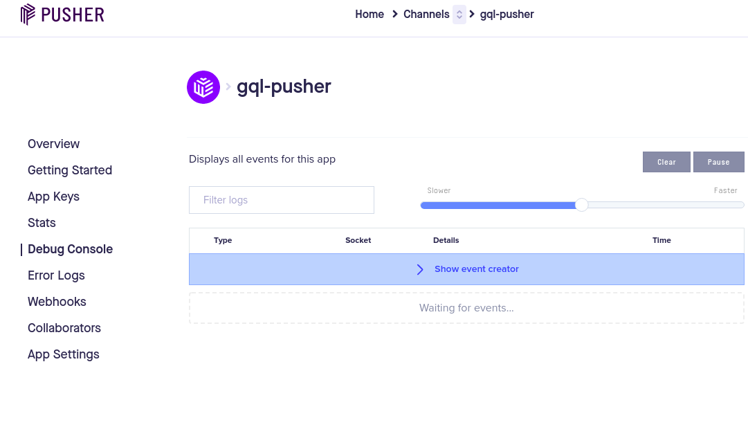 Pusher dashboard