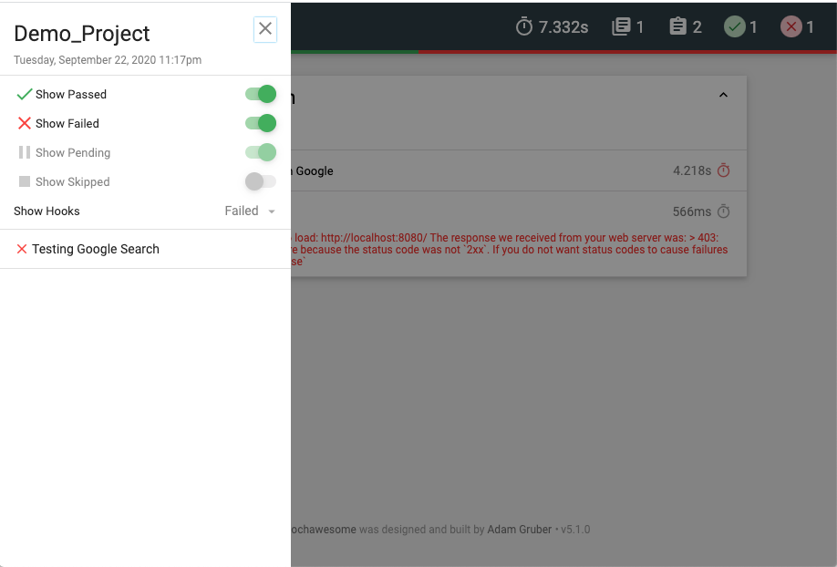 Cypress demo project Mochawesome report - report setting