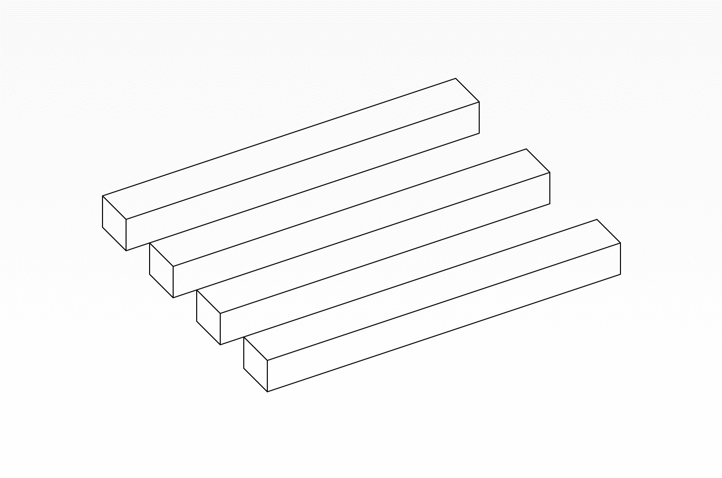 A picture of an optical illusion with a group of 3 or 4 planks, depending on which side you look at.