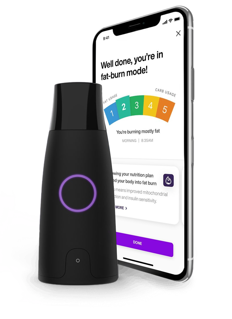 a lumen metabolism tracker connected to the iOS mobile app