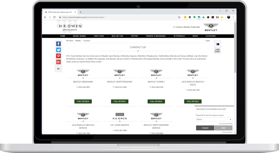 car dealership screenshot on laptop