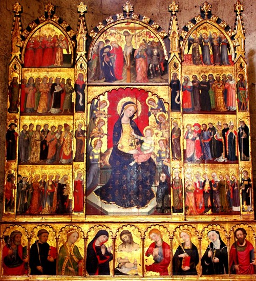 PERE SERRA. RETABLO DE TODOS LOS SANTOS. MONASTERIO DE SAN CUGAT. Foto Josep Renalias. PINTURA MEDIEVAL. SIGLO XIV. SCIAPODA