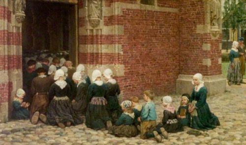 George Clausen la misa mayor en un pueblo en la Zuiderzee