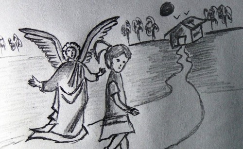dibujo de angel guardia fondo