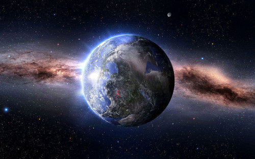 la tierra suspendida en el universo