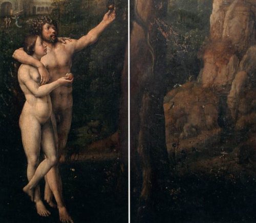adan y eva abrazados