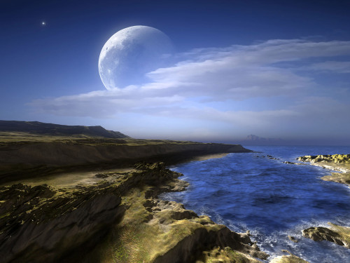 paisaje con luna de dia