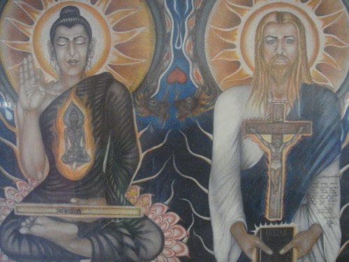 dibujo buda y cristo