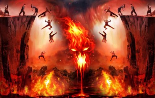 hombres que caen en el infierno