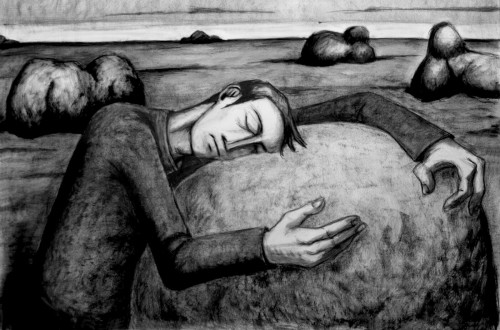 hombre durmiendo roca fondo