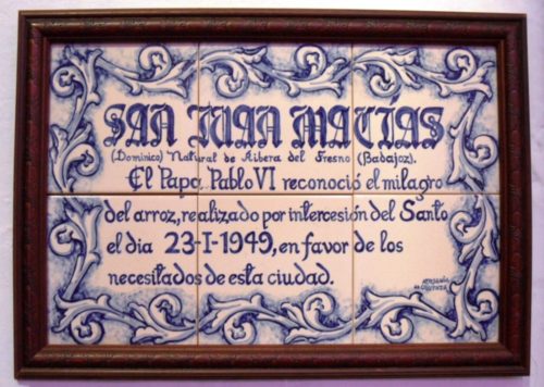placa sobre el milagro del arroz de olivenza