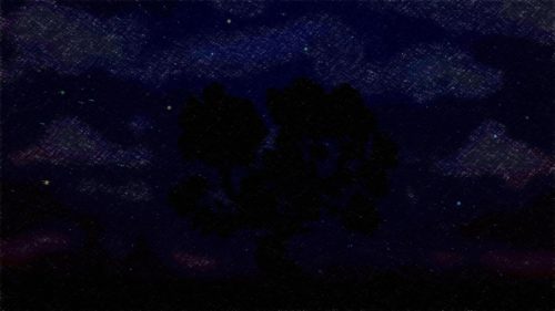 arbol en negro con cielo estrellado