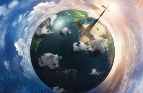 globo terraqueo con una cruz de cristo