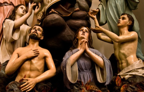 Wooden statues in the Church of the Purgatory. "Chiesa delle Anime del Porgatorio". Ibla, Ragusa. Val di Noto, Unesco World Heritage.