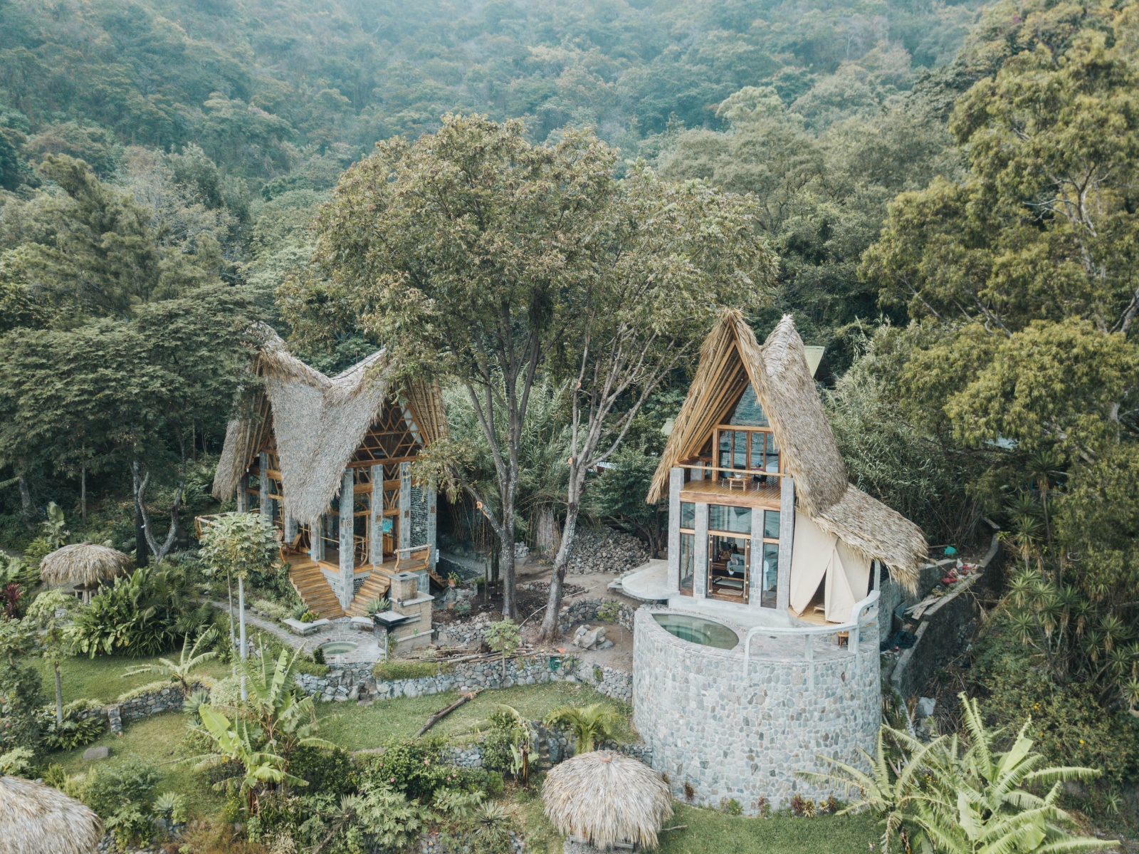 Image of two bungalows in the forest at La Fortuna at Atitlan Boutique Eco Hotel